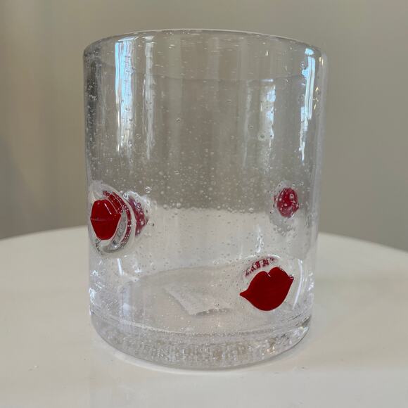 RED LIP Double Old Fashioned Glasses 14oz Set of 2 New - Picture 2 of 9